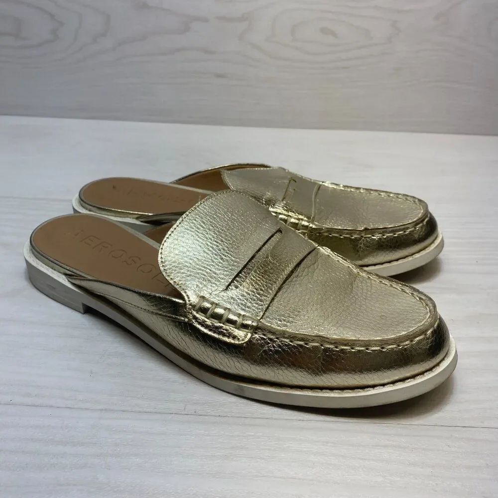 Aerosoles Sally Mule Slip On‎ Loafers Women's Size 9 M Metallic Gold Comfort